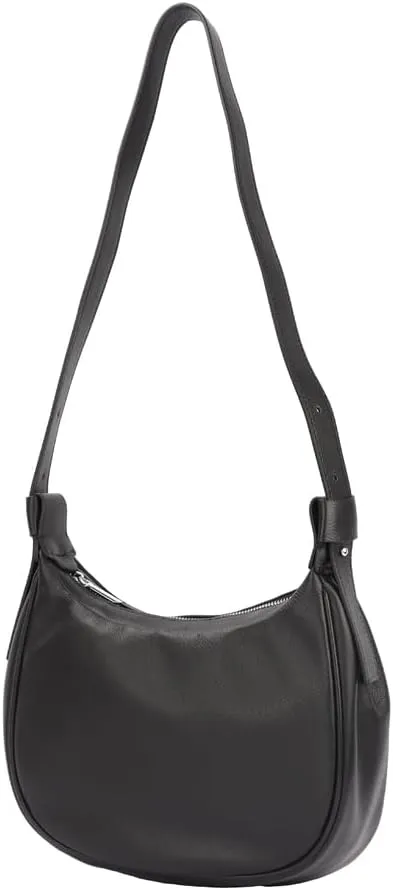Black Shoulder Bag for Women, Genuine Leather Cute Hobo Tote Handbag Purse with Zipper Closure