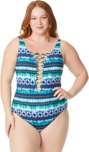 Bleu Rod Beattie Lattice Front One-Piece Swimsuit W/Removable Cups, from Sun, Sea and Sand, Size