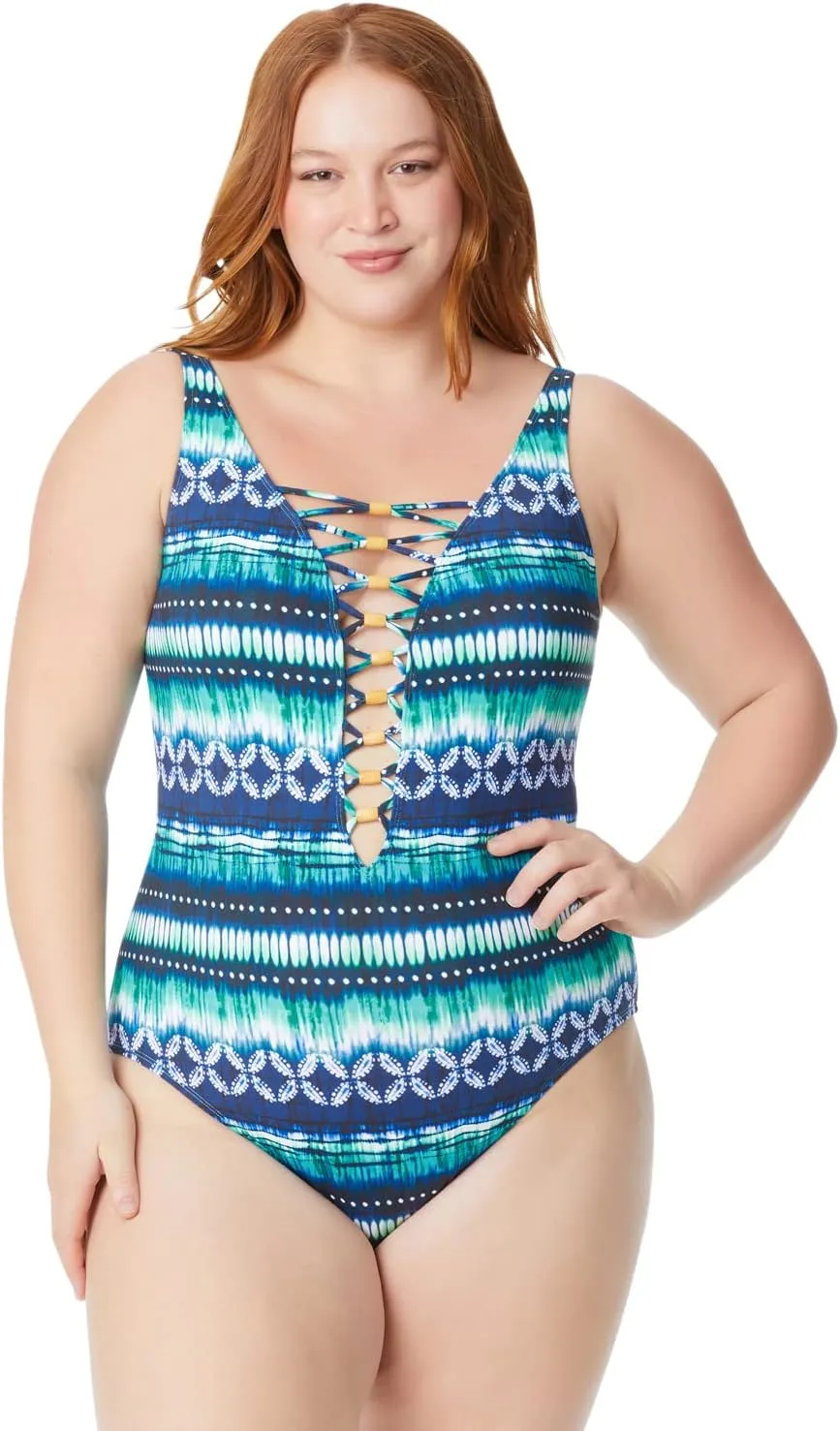 Bleu Rod Beattie Lattice Front One-Piece Swimsuit W/Removable Cups, from Sun, Sea and Sand, Size