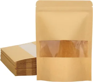 Blisstime 50 Pack Kraft Stand Up Zip Lock Pouch Bags, Resealable Bag with Transparent Window and Tear Notch for Multipurpose Storage (7 X 10.2 Inches)