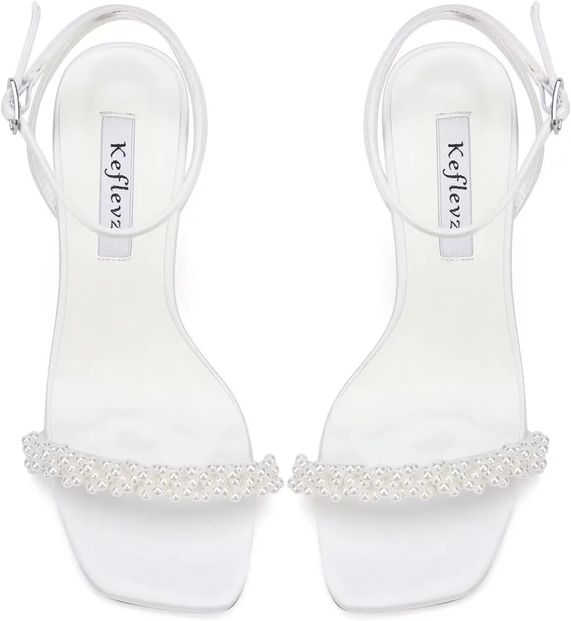 Block Heel Wedding Sandals Pearl Heels Wedding Shoes for Bride Open Square Toe Bridal Shoes