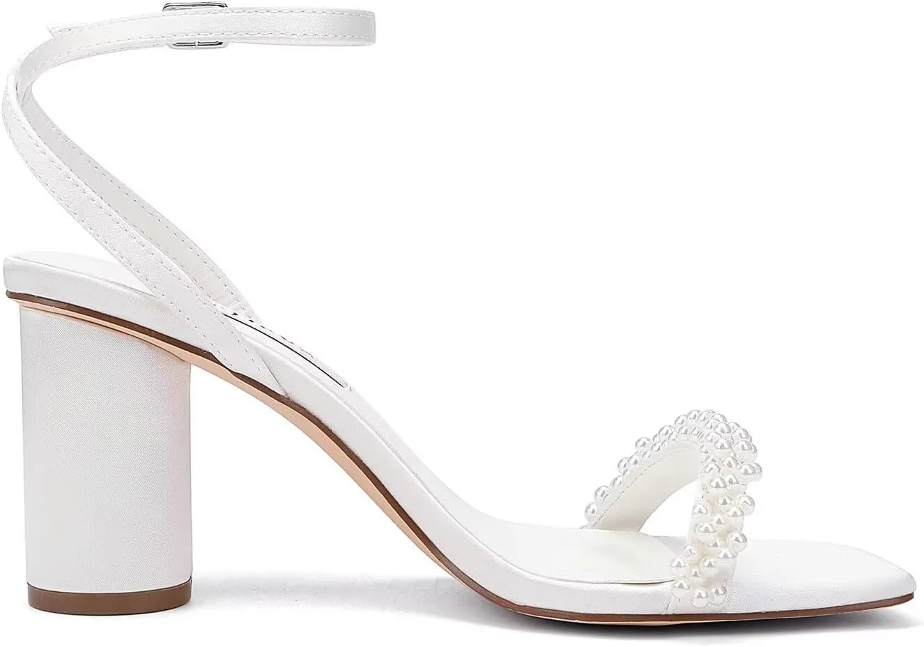 Block Heel Wedding Sandals Pearl Heels Wedding Shoes for Bride Open Square Toe Bridal Shoes
