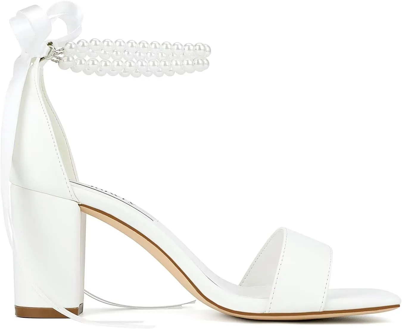 Block Heel Wedding Shoes for Bride Pearl Heels Wedding Sandals Square Open Toe Bridal Shoes
