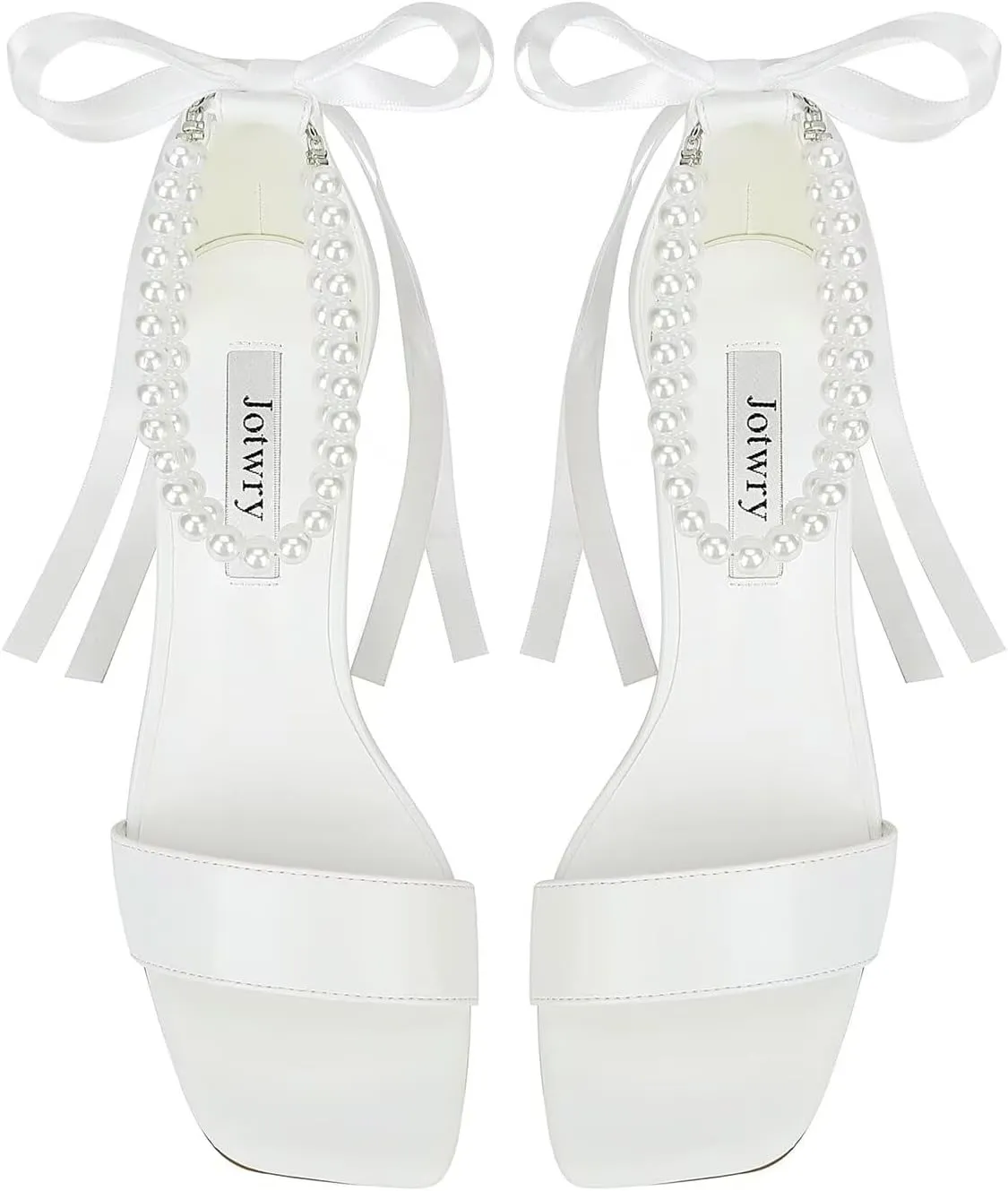 Block Heel Wedding Shoes for Bride Pearl Heels Wedding Sandals Square Open Toe Bridal Shoes