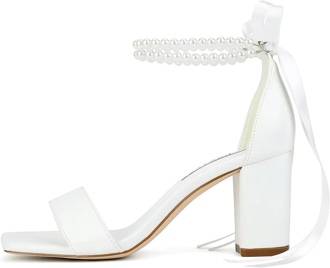 Block Heel Wedding Shoes for Bride Pearl Heels Wedding Sandals Square Open Toe Bridal Shoes
