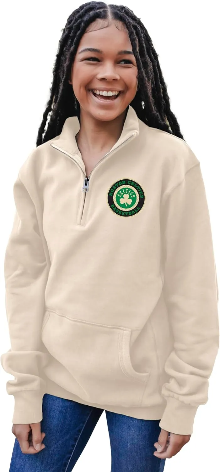 Blue 84 NBA Officially Licensed Quarter Zip Sweatshirt Sanded Fleece Cappucino