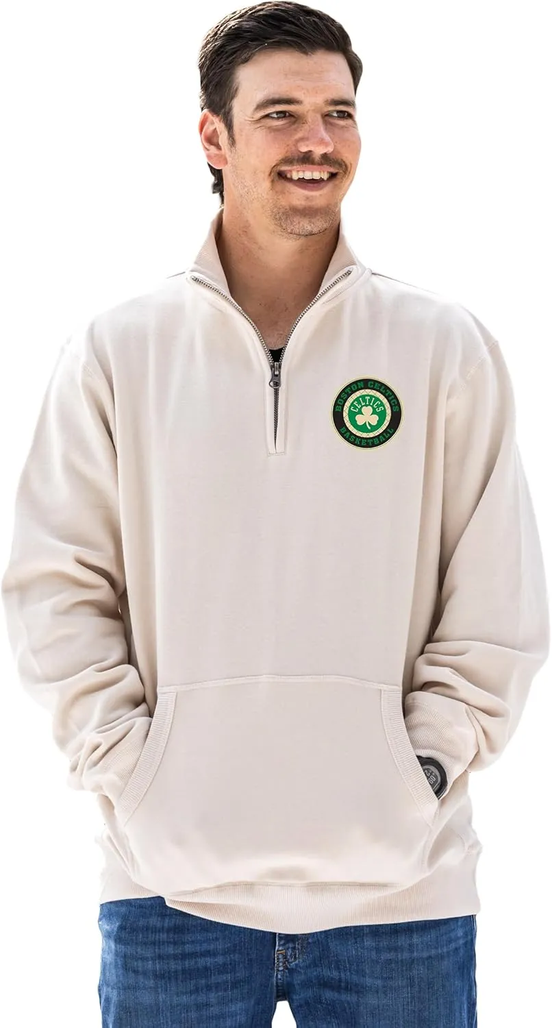 Blue 84 NBA Officially Licensed Quarter Zip Sweatshirt Sanded Fleece Cappucino
