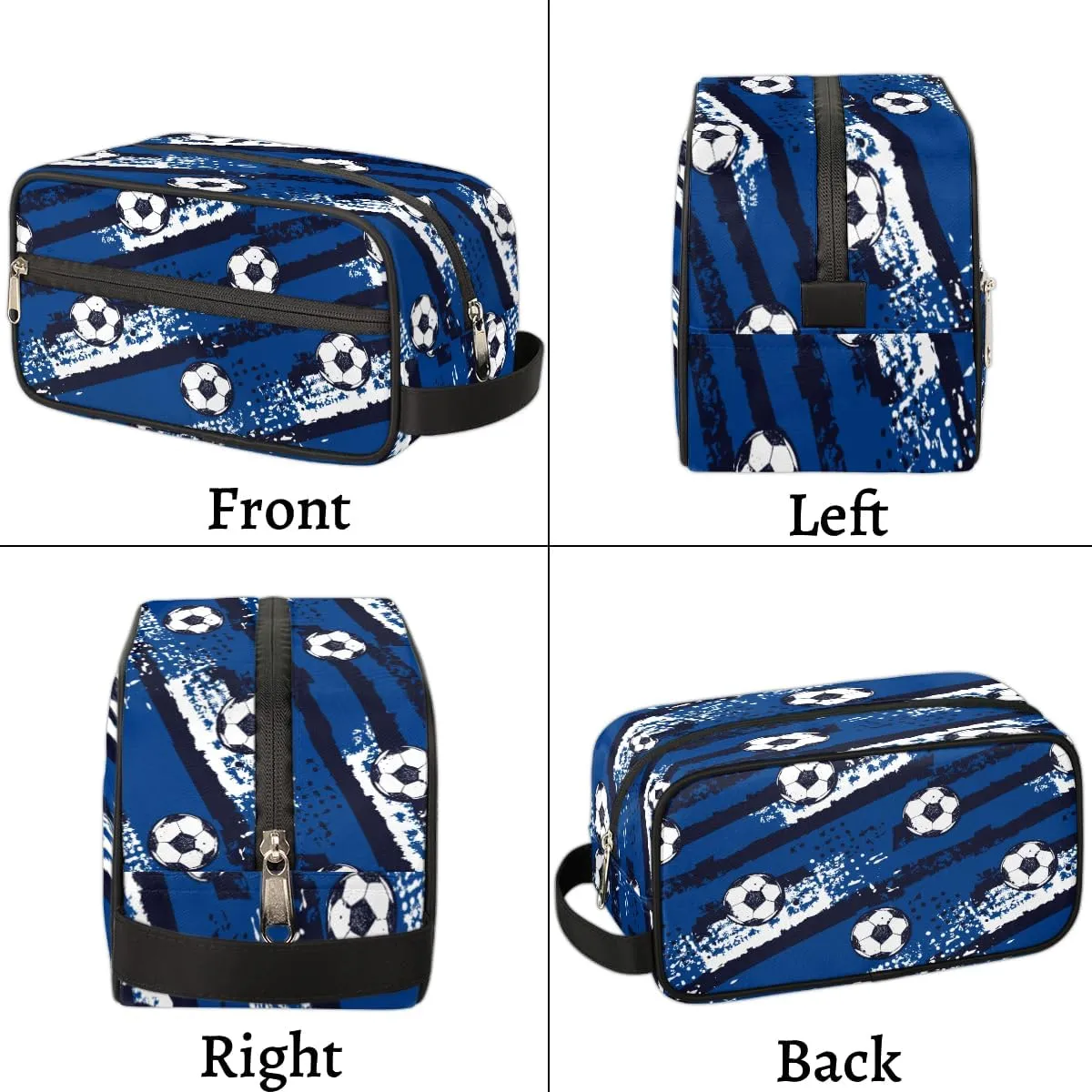 Blue Soccer Travel Toiletry Bag for Boys Teens, Waterproof Hanging Dopp Kit for Men, Shaving Bag with Large Capacity for Travel,Sports Shower