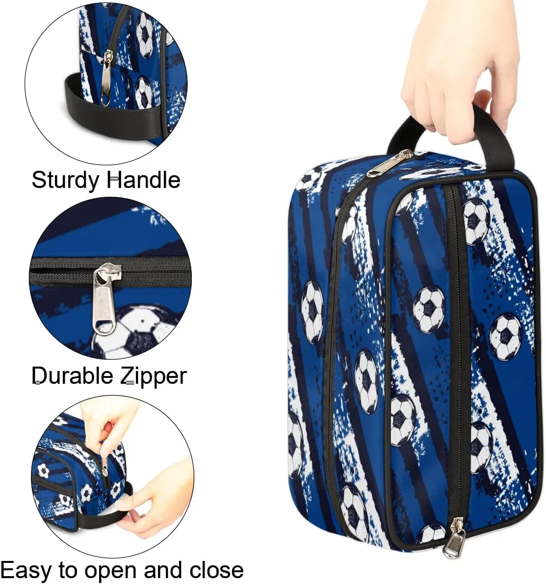 Blue Soccer Travel Toiletry Bag for Boys Teens, Waterproof Hanging Dopp Kit for Men, Shaving Bag with Large Capacity for Travel,Sports Shower