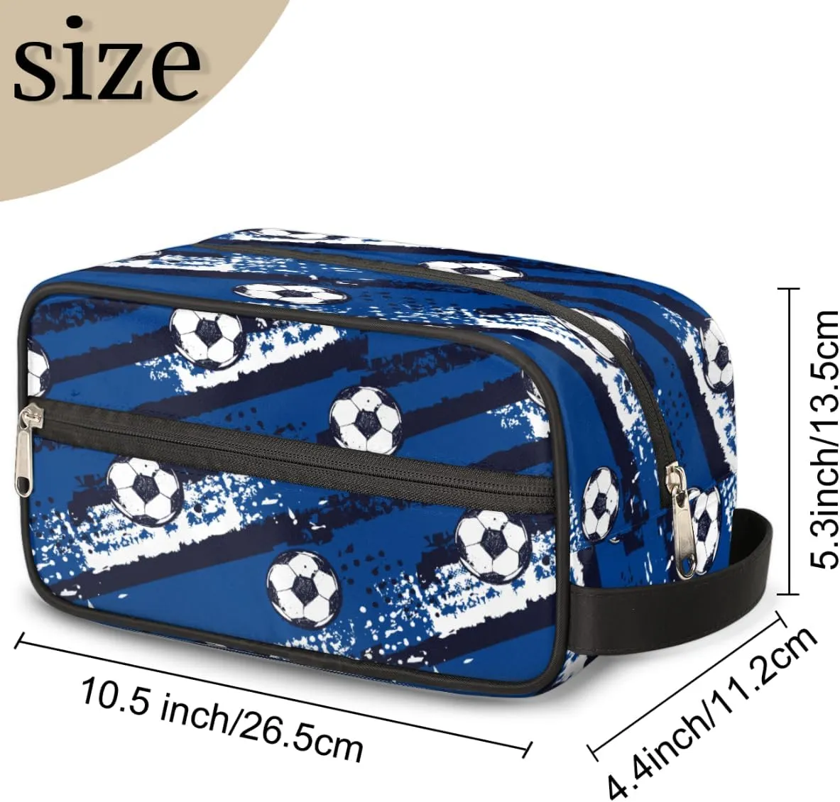 Blue Soccer Travel Toiletry Bag for Boys Teens, Waterproof Hanging Dopp Kit for Men, Shaving Bag with Large Capacity for Travel,Sports Shower