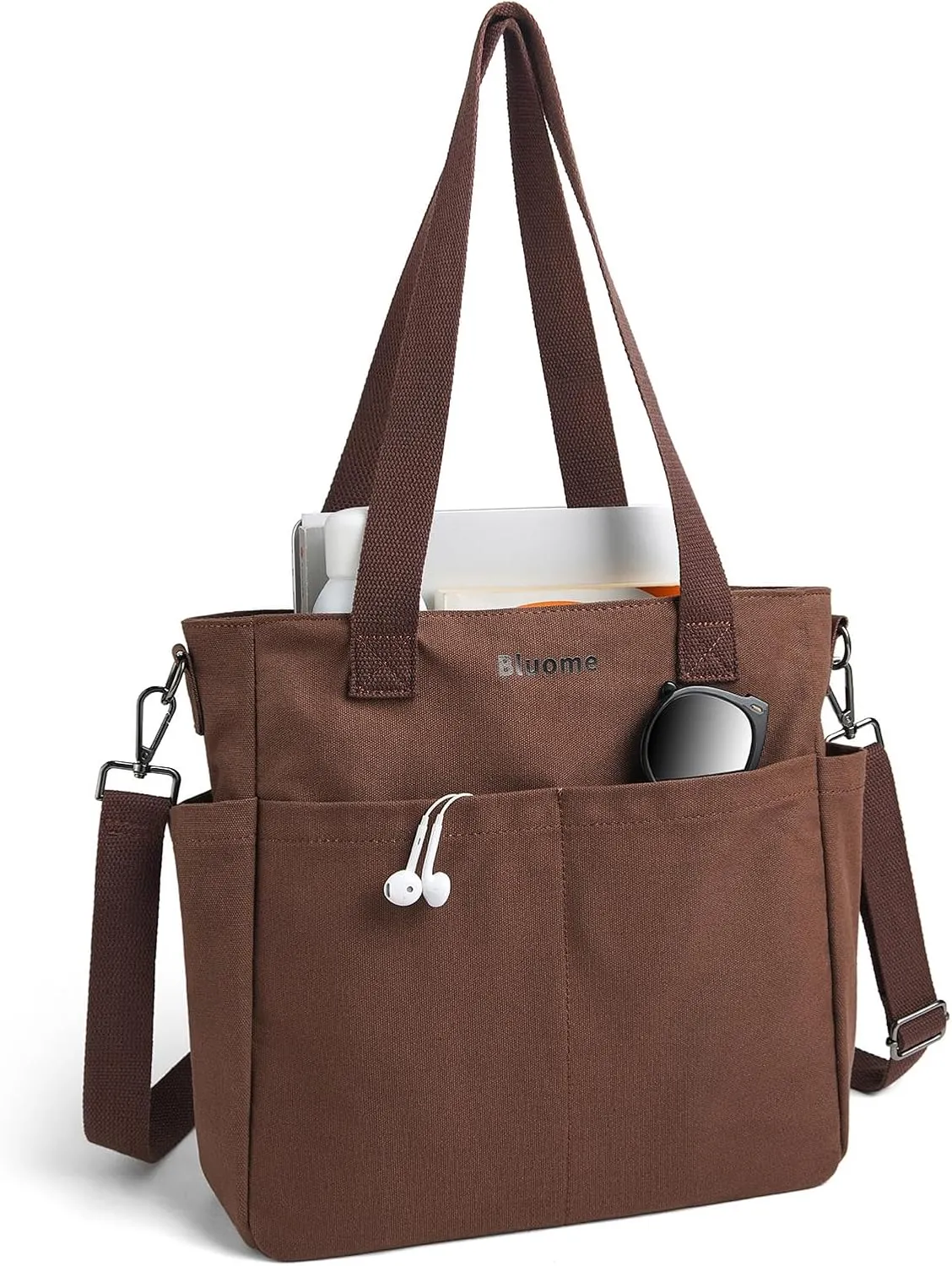 Bluome Tote Bag for Women Canvas Tote Bag With Zipper College Gym Tote Medium Travel Work Bags Hobo Handbag Crossbody