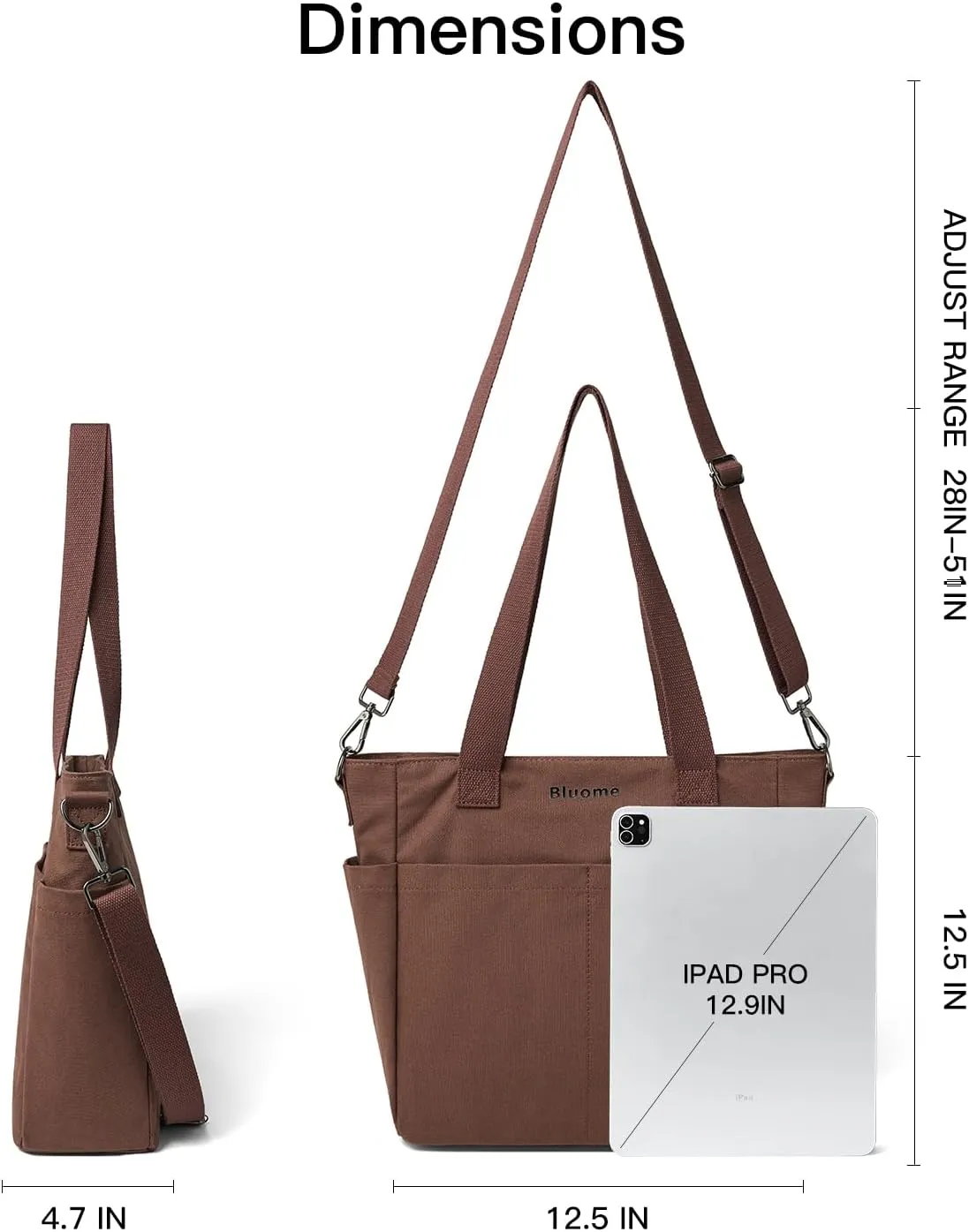Bluome Tote Bag for Women Canvas Tote Bag With Zipper College Gym Tote Medium Travel Work Bags Hobo Handbag Crossbody