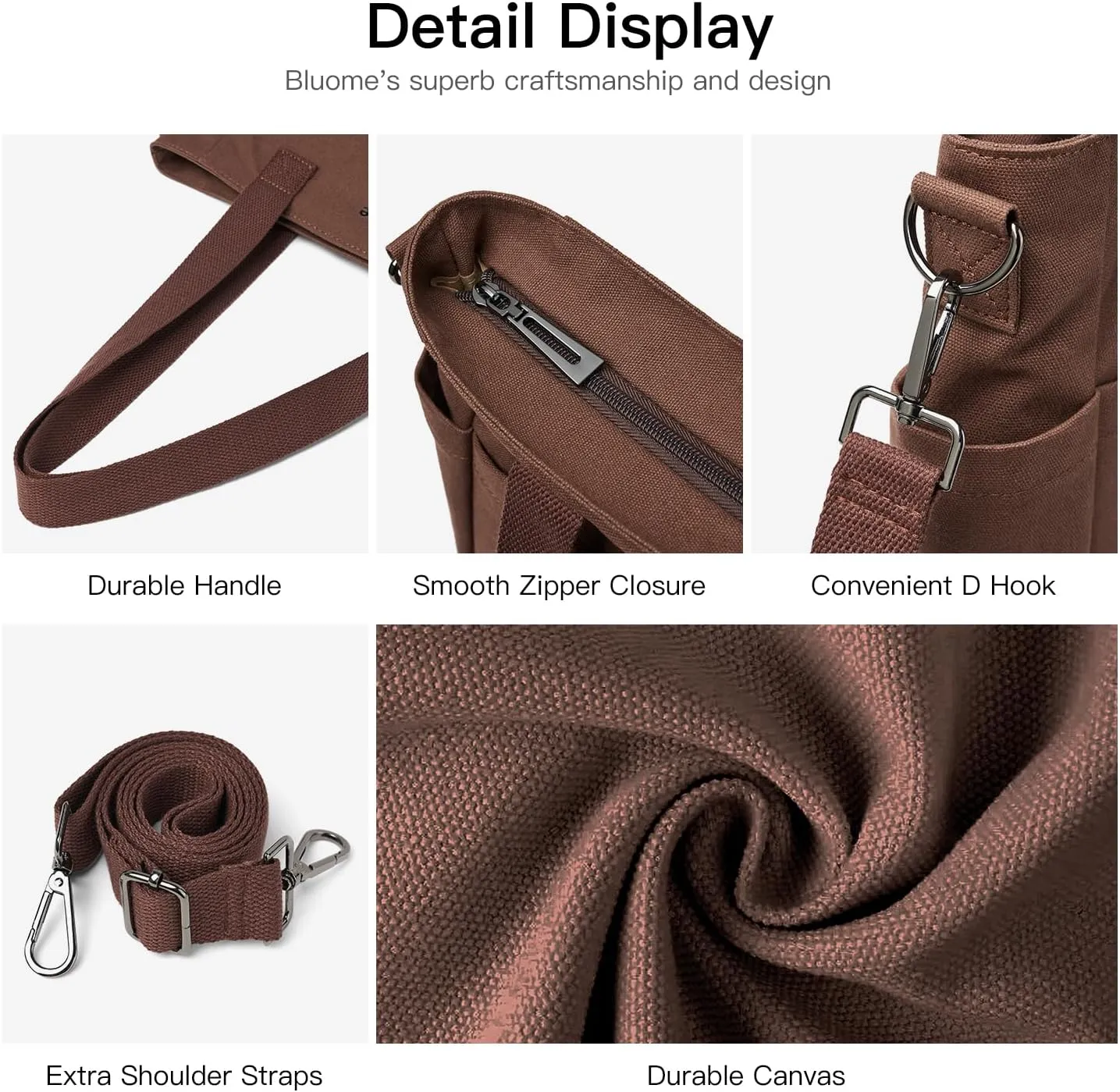 Bluome Tote Bag for Women Canvas Tote Bag With Zipper College Gym Tote Medium Travel Work Bags Hobo Handbag Crossbody