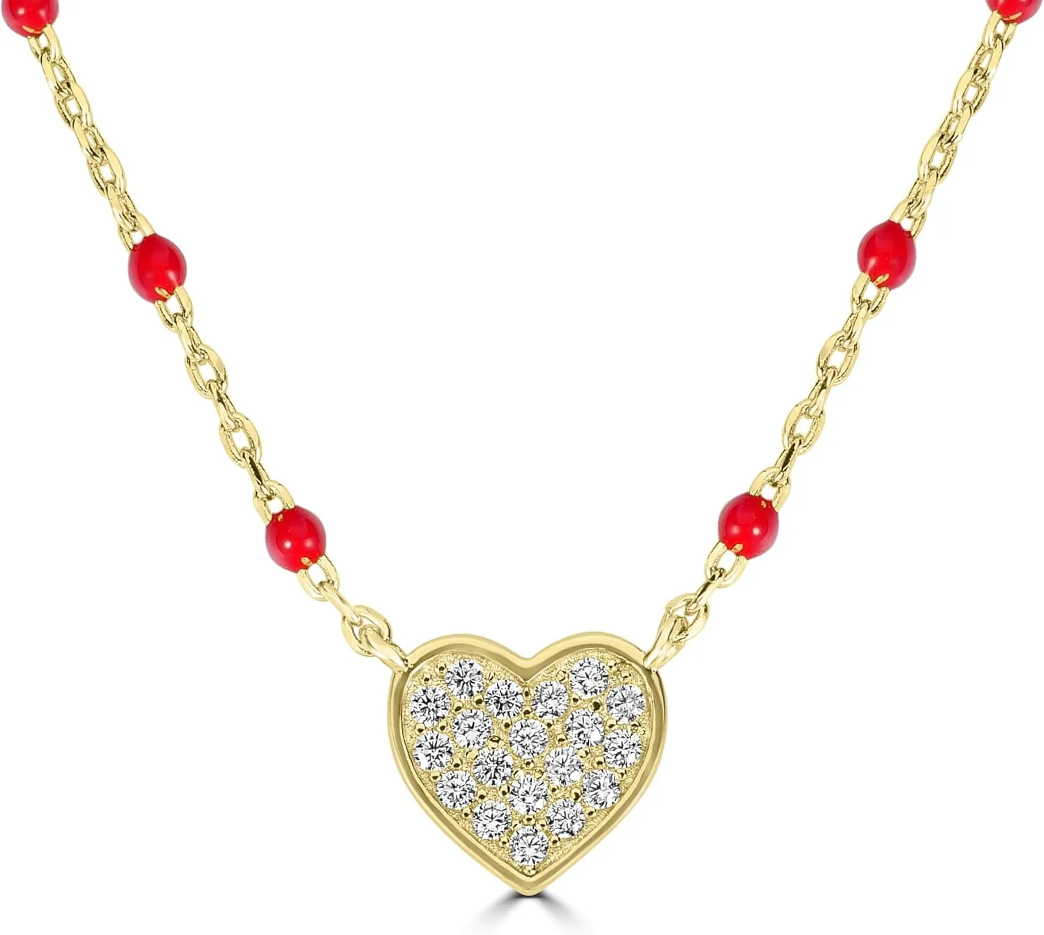 Bob Mackie Jewelry Gold over Brass Red and White Cubic Zirconia Heart Pendant Necklace, 16-18 Inches