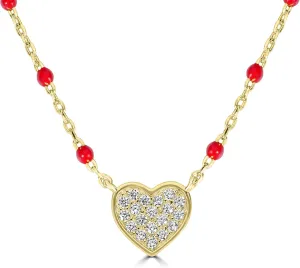 Bob Mackie Jewelry Gold over Brass Red and White Cubic Zirconia Heart Pendant Necklace, 16-18 Inches
