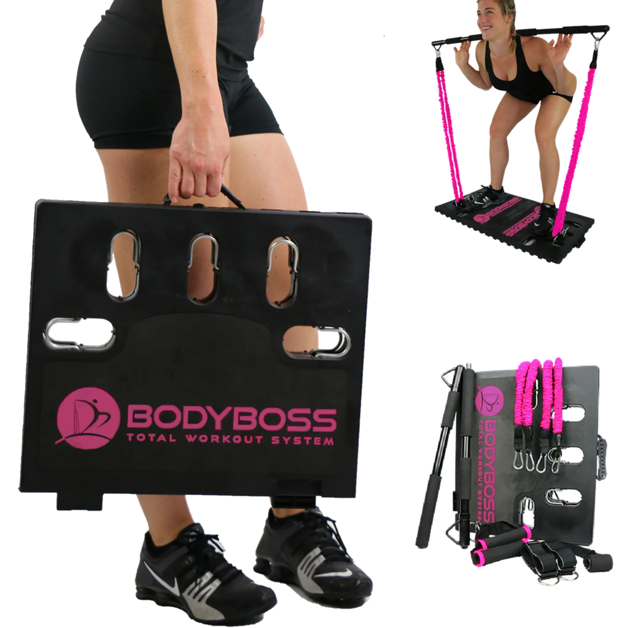 BodyBoss Home Gym 2.0 - Full Portable Gym Home   Extra Bands Workout Package, Pink