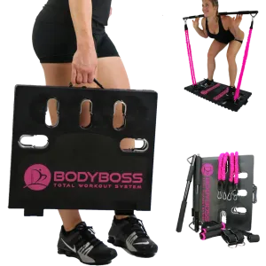 BodyBoss Home Gym 2.0 - Full Portable Gym Home   Extra Bands Workout Package, Pink