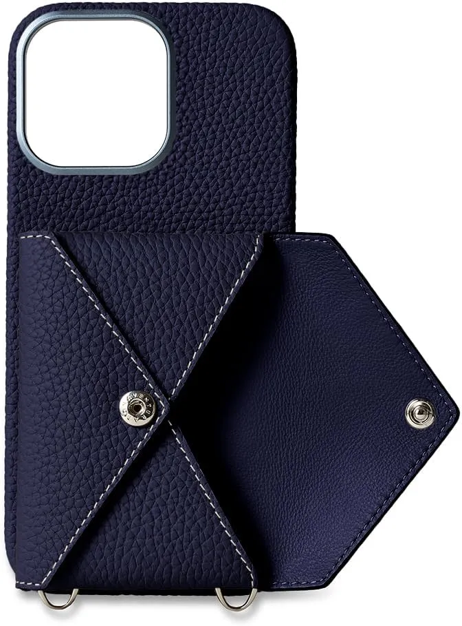 BONAVENTURA】(for iPhone16Pro Max Back Cover Case with snap Button [Navy ] BSNT16PM-NA