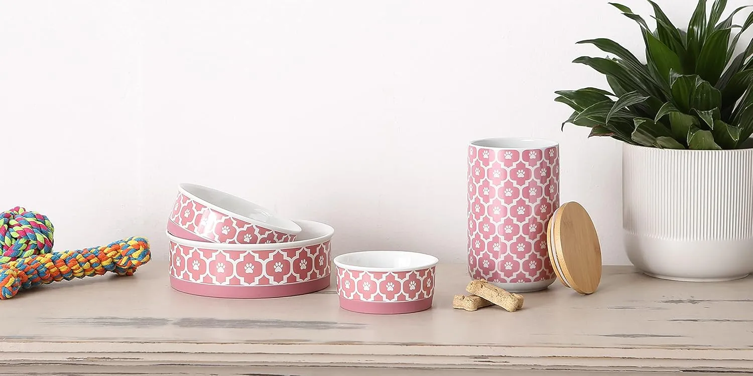 Bone Dry Lattice Collection Pet Bowl & Canister, Treat Canister, 4x6.5 inches, Rose