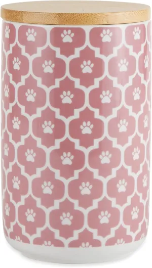 Bone Dry Lattice Collection Pet Bowl & Canister, Treat Canister, 4x6.5 inches, Rose