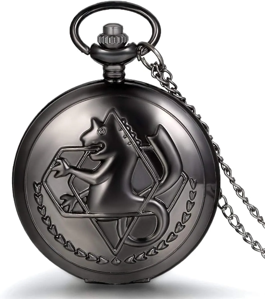BOSHIYA Fullmetal Alchemist Pocket Watch with Chain Vintage Bronze Quartz Pocket Watch Cosplay Accessories Anime Merch Gift Box
