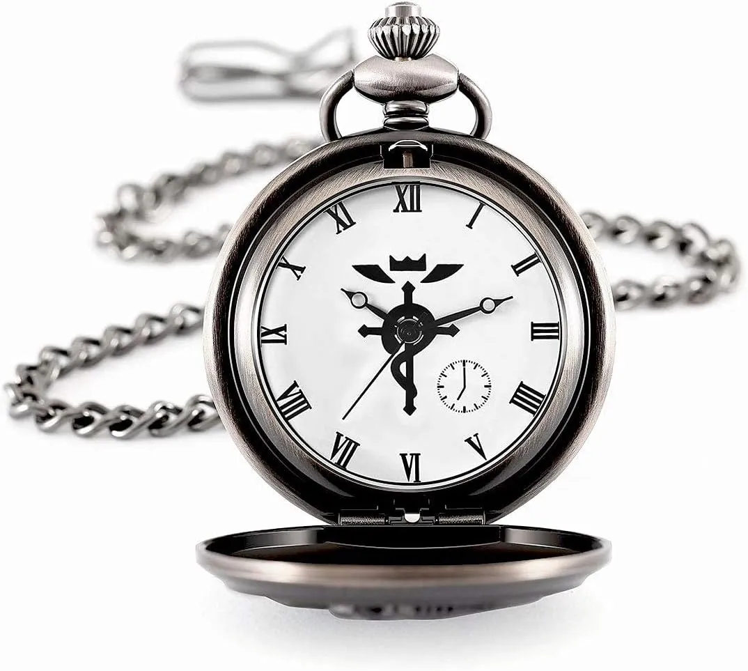 BOSHIYA Fullmetal Alchemist Pocket Watch with Chain Vintage Bronze Quartz Pocket Watch Cosplay Accessories Anime Merch Gift Box