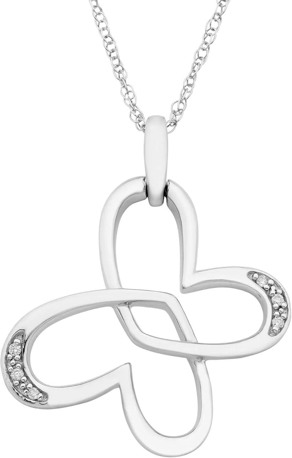 Boston Bay Diamonds .925 Sterling Silver Diamond Overlapping Heart Butterfly Wing Pendant with 18" Chain