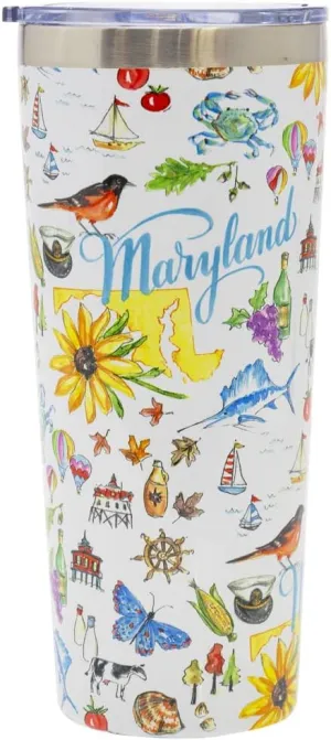 Boston International Rosanne Beck State Collection Stainless Steel Travel Tumbler with Lid, 22-Ounces, Maryland