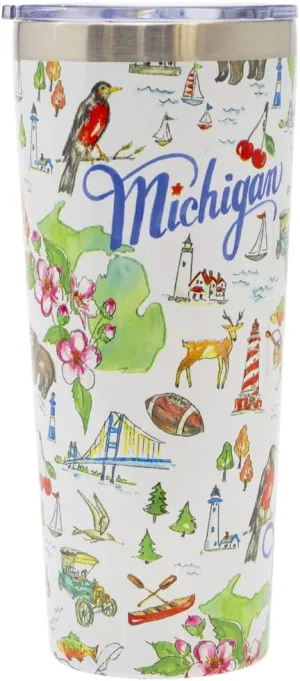 Boston International Rosanne Beck State Collection Stainless Steel Travel Tumbler with Lid, 22-Ounces, Michigan