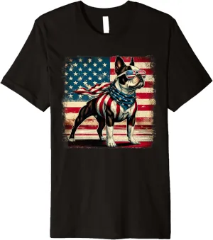 Boston Terrier Dog 4th of July USA American Flag Patriotic Premium T-Shirt