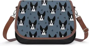 Boston Terrier Dogs Women's Crossbody Bag Leather Shoulder Bag Handbag Portable Tote Purse for Office Travel