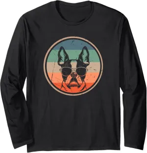 Boston Terrier Lovers Gifts for Men Women Vintage Retro Dog Long Sleeve T-Shirt