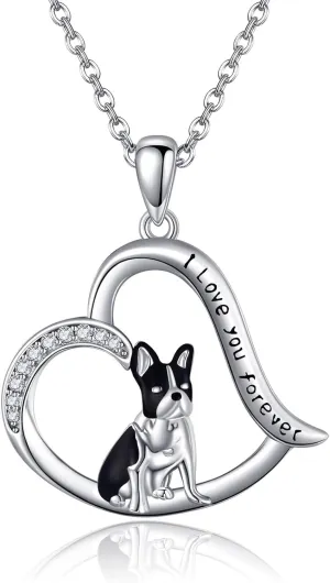 Boston Terrier Necklace 925 Sterling Silver Boston Terrier Pendant Jewelry for Women