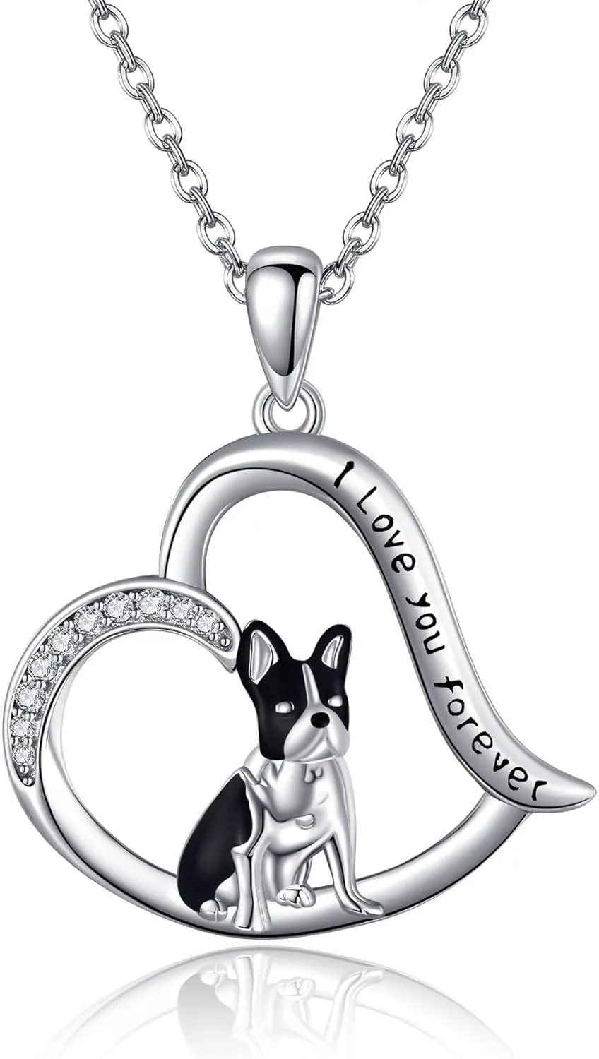 Boston Terrier Necklace 925 Sterling Silver Boston Terrier Pendant Jewelry for Women