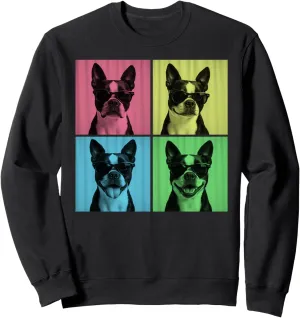 Boston Terrier Pop Art Funny Bostie Dog Lover Photo Booth Sweatshirt