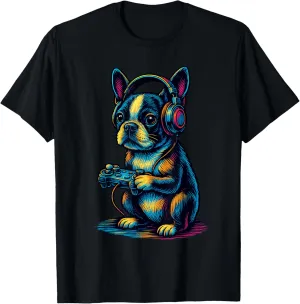 Boston Terrier Retro Gamer Vintage Gaming Dog Lover T-Shirt