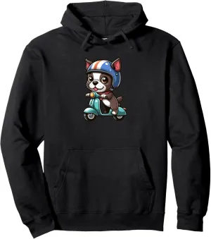 Boston Terrier Scooter Dog Funny Motorcycle Pullover Hoodie