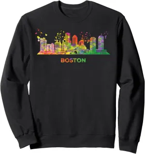 Bostonian Skyline Colorful Cityscape Boston Sweatshirt