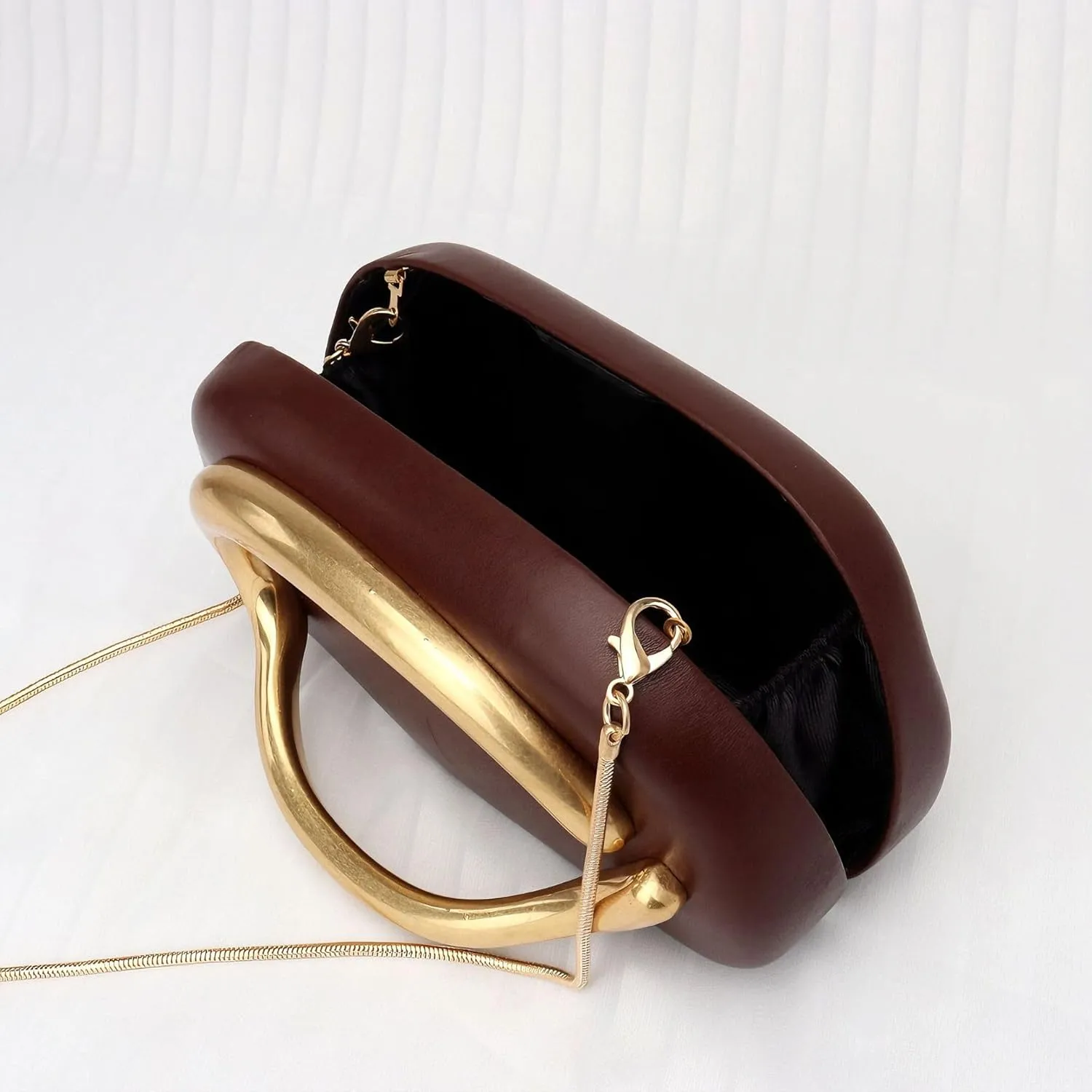 Box Clutch Purses For Women Shell Shape PU Leather Evening Handbag Gold Metal Handle Clutch Bag With Chain