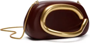 Box Clutch Purses For Women Shell Shape PU Leather Evening Handbag Gold Metal Handle Clutch Bag With Chain