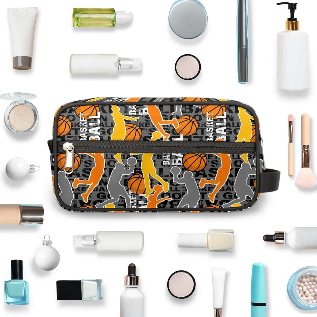 Boys Travel Toiletry Bag Basketball Kids Waterproof Hanging Dopp Kit, Wash Bag with Large Capacity for Travel, Sports, Shower