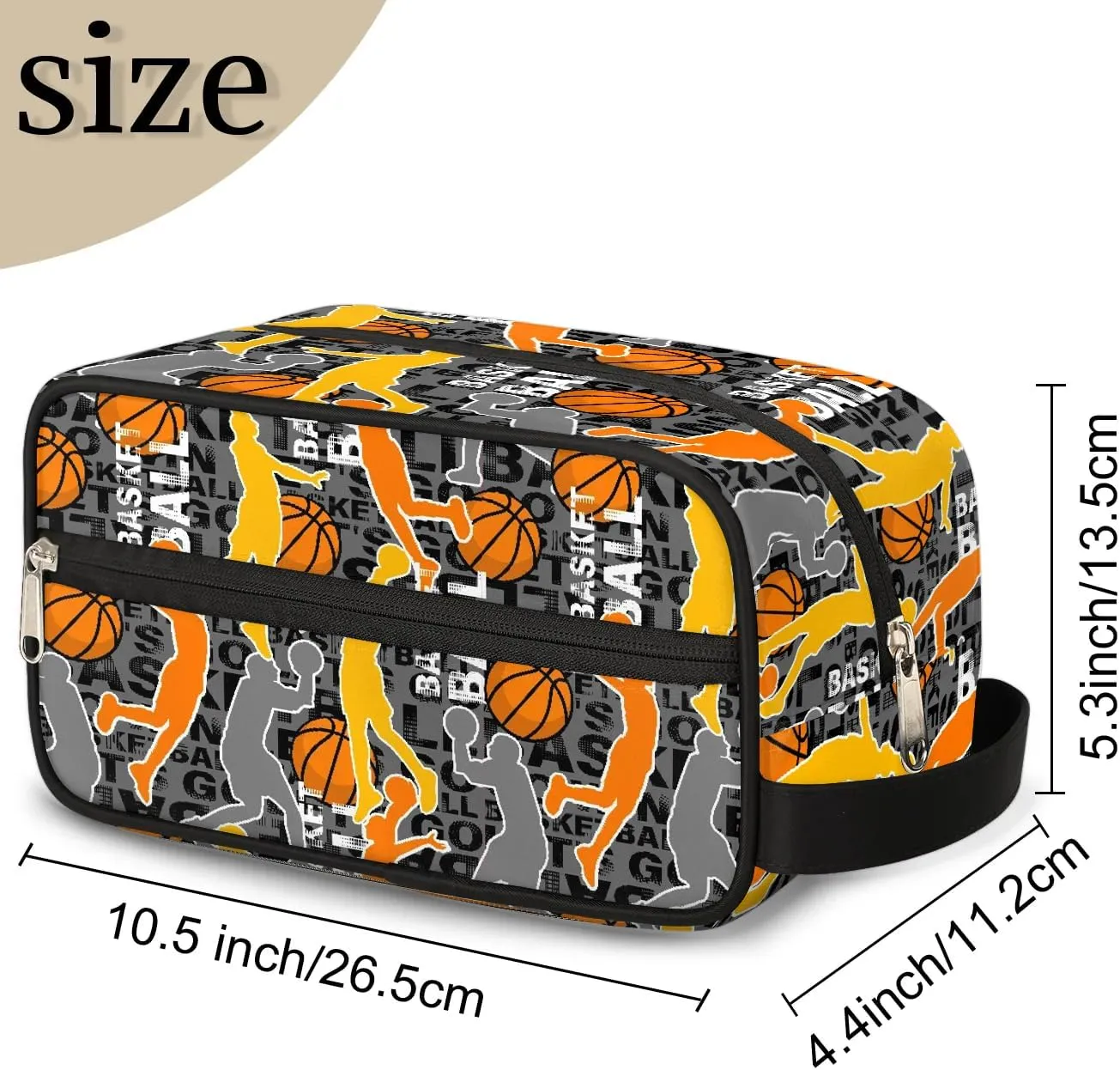 Boys Travel Toiletry Bag Basketball Kids Waterproof Hanging Dopp Kit, Wash Bag with Large Capacity for Travel, Sports, Shower