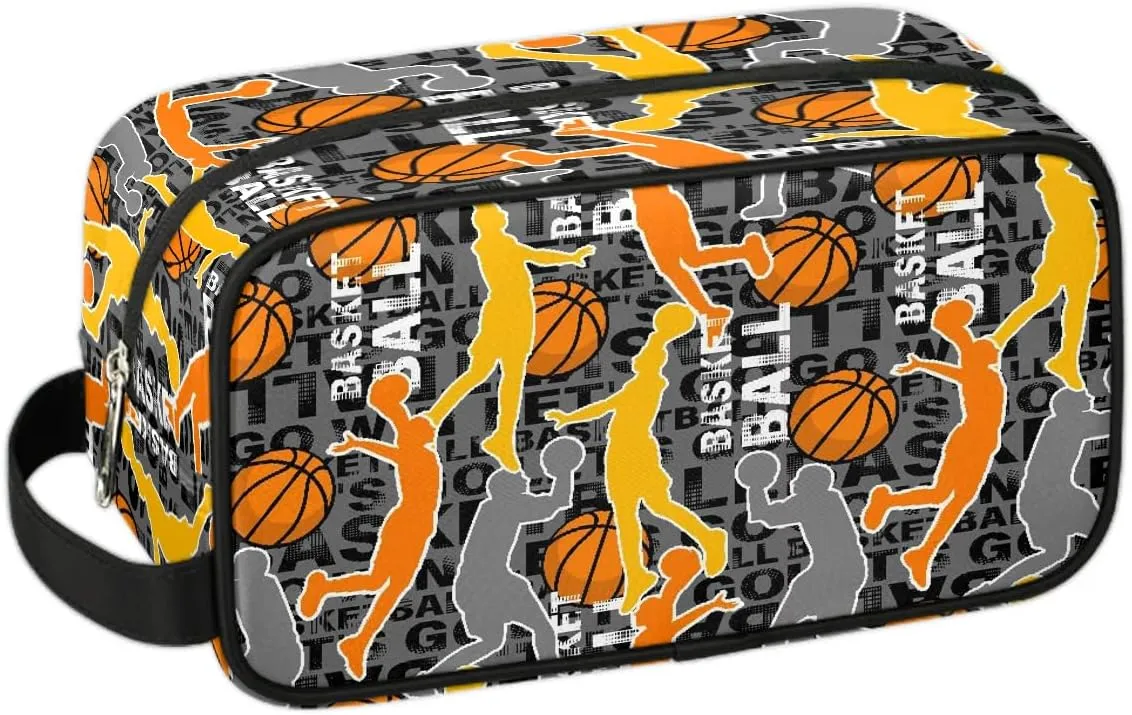 Boys Travel Toiletry Bag Basketball Kids Waterproof Hanging Dopp Kit, Wash Bag with Large Capacity for Travel, Sports, Shower