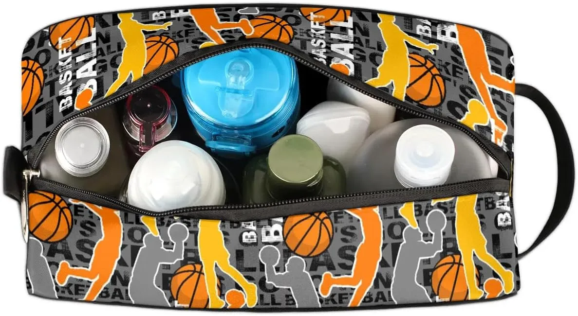 Boys Travel Toiletry Bag Basketball Kids Waterproof Hanging Dopp Kit, Wash Bag with Large Capacity for Travel, Sports, Shower