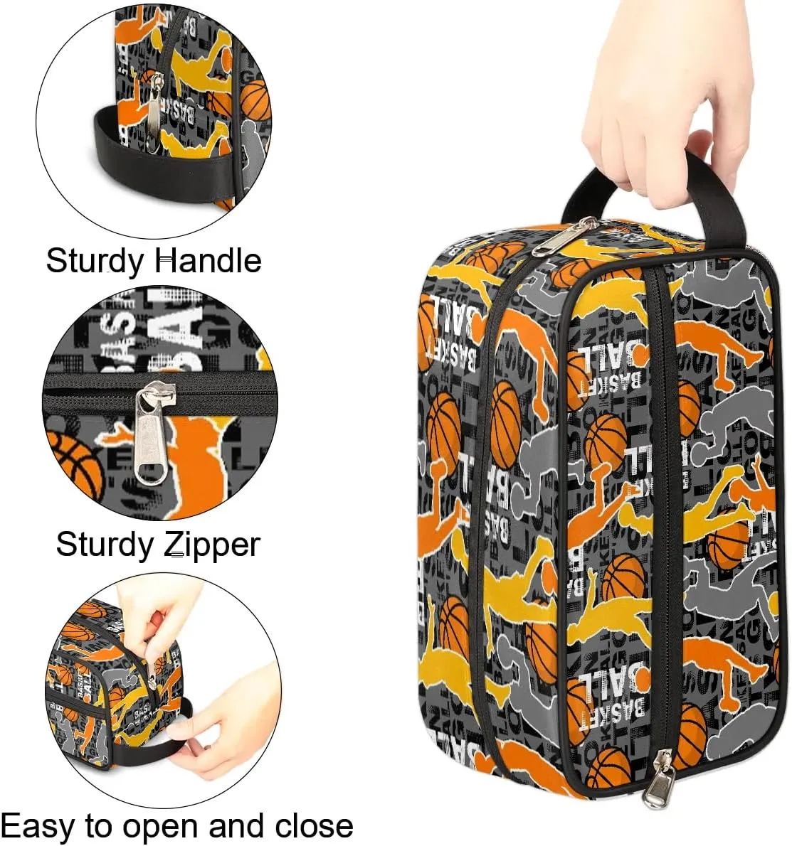 Boys Travel Toiletry Bag Basketball Kids Waterproof Hanging Dopp Kit, Wash Bag with Large Capacity for Travel, Sports, Shower