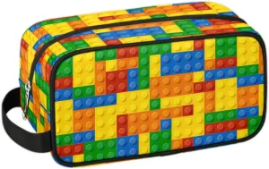 Boys Travel Toiletry Bag, Colorful Building Blocks Kids Waterproof Hanging Dopp Kit, Wash Bag with Large Capacity for Travel, Sports, Shower