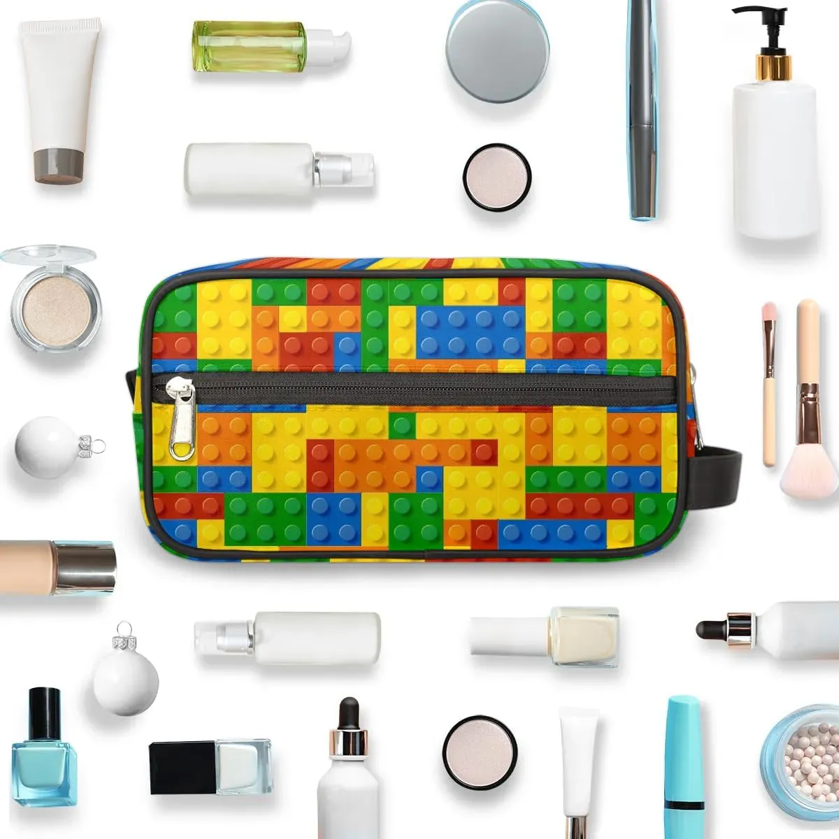 Boys Travel Toiletry Bag, Colorful Building Blocks Kids Waterproof Hanging Dopp Kit, Wash Bag with Large Capacity for Travel, Sports, Shower