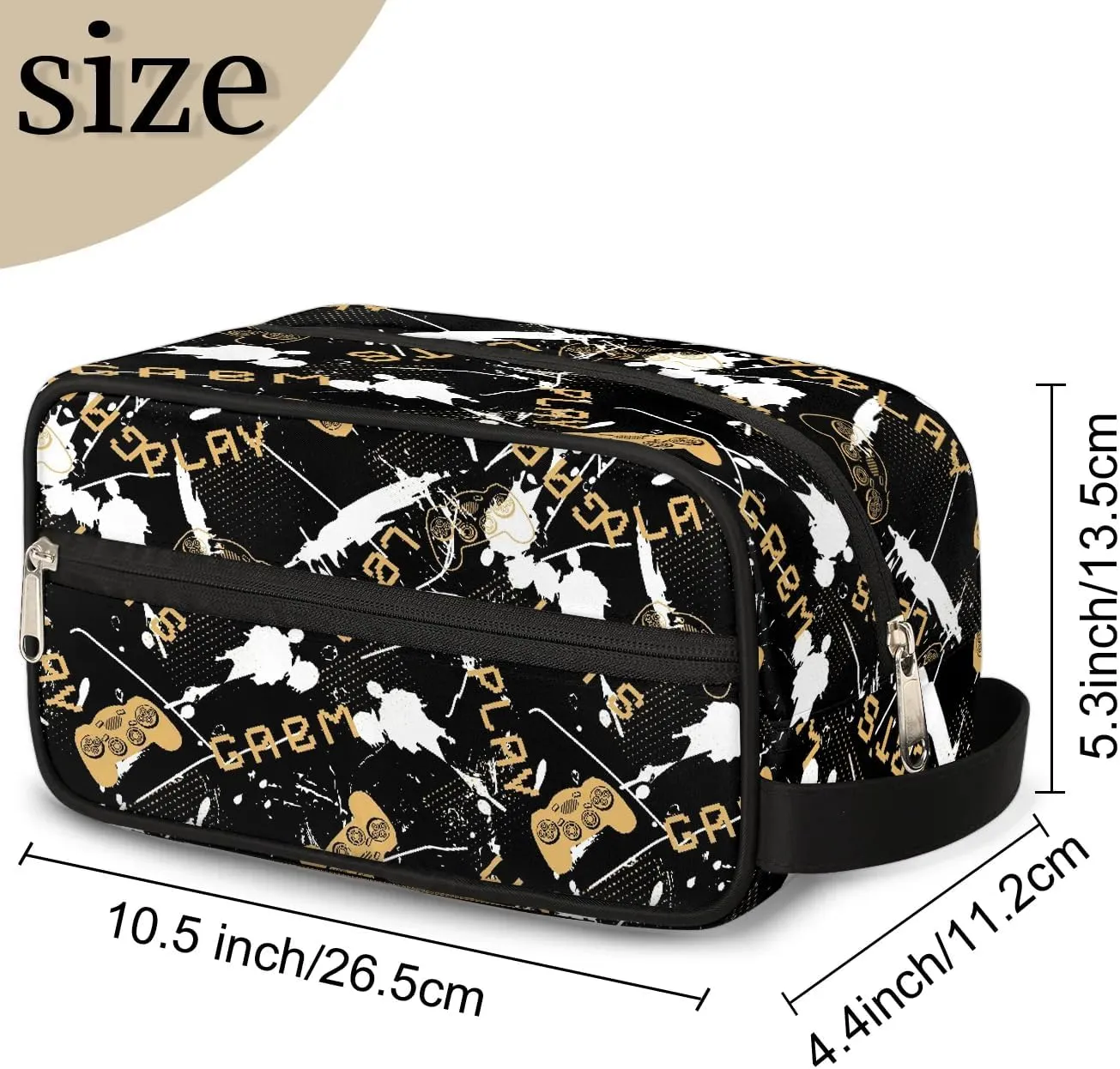 Boys Travel Toiletry Bag, Kids Waterproof Hanging Dopp Kit, Wash Bag with Large Capacity for Travel, Sports, Shower (Black Gamer Gamepad)