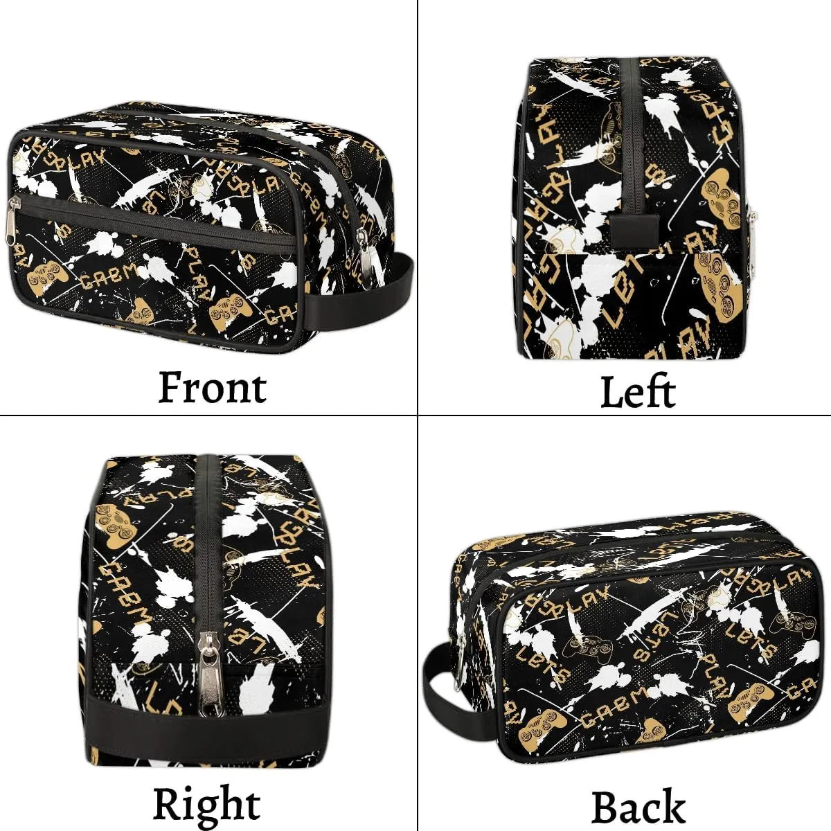 Boys Travel Toiletry Bag, Kids Waterproof Hanging Dopp Kit, Wash Bag with Large Capacity for Travel, Sports, Shower (Black Gamer Gamepad)