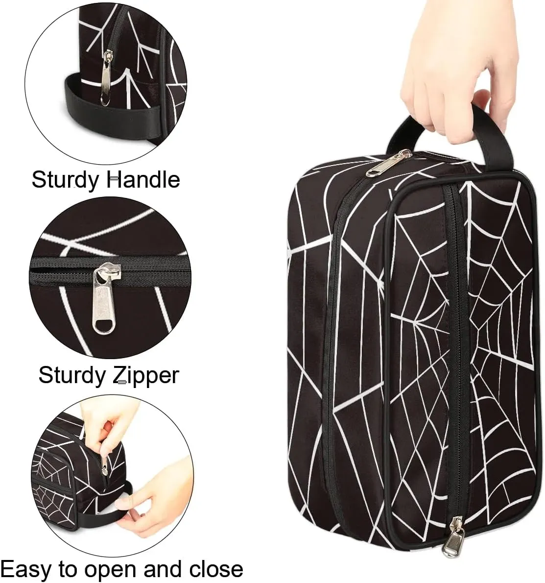 Boys Travel Toiletry Bag, Kids Waterproof Hanging Dopp Kit, Wash Bag with Large Capacity for Travel, Sports, Shower (Black Spider Web-33)